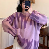 Pullovers Women Sweater Elegant Green Striped Print Winter Long Sweaters Streetwear Ladies Jumper Warm Outerwear