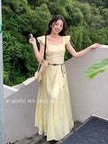 Fongt Xixi 2025 Summer New Korean Version Of Elegant Square Lead Flying Sleeve Dress Pure Desire Skirt 88367