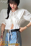 Elegant Floral Blouse Women Kawaii Vintage Sweet Casual Puff Sleeve Blouse Female Chic Two Piece Suit Party Blouse