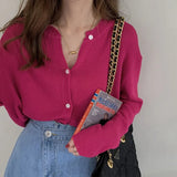 Fashion Pitaya Color Ribbed Knitted Cardigan Women Autumn Long Sleeve Basic Cropped Sweaters Casual Tops Sueters De