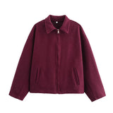 Fongt Women's Explosion Vintage Brown Zipper Long Sleeve Short Coat