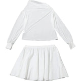 White Sheer Off-shoulder Top And Pleated Mini Skirt Set-Outfit
