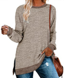 / Winter 2023 New Round Collar Color Open Fork Top Loose Head T-Shirt And Long Sleeves-Outfit