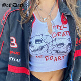 Dark Gothic Aesthetic Punk Grunge Tank Tops Mall Goth Harajuku White Women Cropped Knitted Skull Graphic Print Slim Emo