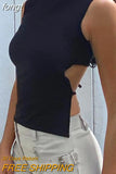 Women Y2K Lace Up Backless Tank Top Solid Knitted T-shirts Tops Sexy Crop Top Night Club Outfits 2023 Streetwear Basic