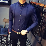 Tuxedo Shirts Pleated Front Solid Mens Dress Shirts Casual Slim Fit Long Sleeve Wedding Evening Blouse Male Black Red