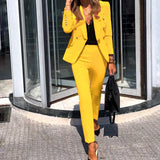 Women Jacket Blazer Suit 2PCS Office Ladies Solid Color Two Piece Sets Woman Office Wear Elegant Suit Jacket Pants