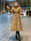 Winter Women's Jackets Long Parka With a Belt Female Puffer Jacket Hooded Parka Warm Casual