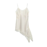 Fongt New Women's Collection Of Lace Asymmetrical Leisure Sling Mini Dress