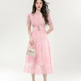 Fongt French Famous Lady Fashion Temperament Skirt Lace Embroidery Waist Dress Design Yang Small Dress Woman