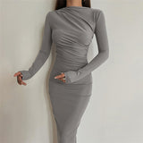 Fongt Spring And Autumn New High-Senior Sensing Solid Color Temperament Long-Singed-Up Dress Woman