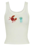 Fongt Summer New Women's Fashion Hottie Starfish Decorated Sleeveless Vest Leek Skirt Set