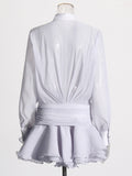 Elegance Elegant Style Collar Short Dress 2025 New Simple Solid Color Pressure Folding Leaves Side Design Short Dress