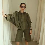 Fongt Women's ZA Summer New Shoulder Buckle Waist Bomber Jacket Three-Piece Set