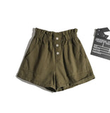 Women Cotton Shorts High Waist Buttons Pockets Female Retro Basic Casual Shorts Pantalones