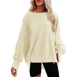 Fongt Women's Clothing 2025 Autumn And Winter New Women's Large Round-Neck Sweatshirt Side Open Fork Long-Sleeved Sweater