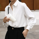 Style Formal Women White Shirts Turn-Down Collar Blouse Tops Elegant Workwear Female Blusa Single-Breasted Shirts Long