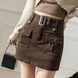 Fongt Denim Short Skirt Women Spring And Summer Retro Temperament A-Word Skirt High Waist Slim Slim Skinny Ass Skirt Skirt