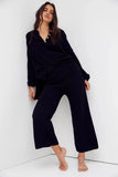 Women's Autumn Knitting V-Neck Long Sleeve Jacket Loose Casual Pants Leg Trousers Two-Piece Set-Outfit