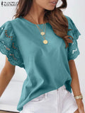 ZANZEA Women Spring Lace Patchwork Blouse Long Sleeve O-Neck Oversized Chemise Female Fashion Casual Clubing Holiday Tunic