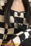Y2K Korean Style Plaid Pink Cropped Sweater Womens Harajuku White Knitted Crewneck Jumper Pullover Female Slim Sexy