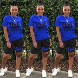 Letter Print Short Sleeves Tshirt Tops + Pants Casual Two Piece Set Summer Women Tracksuits Sport 2pcs Outfits