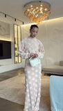 Fashion Flower Lantern Sleeve Half-Socked Dress Knitted