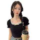 Summer New Square Neck Short Sleeve Bubble T-Shirt Slimy White Hottie Design Short
