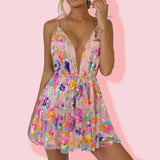 Sequined Deep V-Neck Backless Mini Dress-Outfit