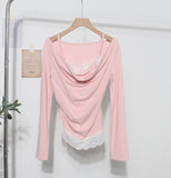 Spring Fake Two Lace Lace Collar Folded Long Sleeves Slimming Bottom T-Shirt Blouse Woman