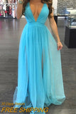 Women's Lace Long Formal Wedding Sleeveless Deep V Neck Evening Ball Gown Party Prom Bridesmaid
