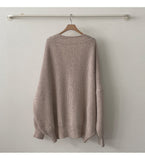 Preppy Solid Color V Neck Baggy Cardigan-Outfit