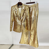 Fongt New Star Fashion Gold Lequine Suit Jacket Trouser Suit Two Sets