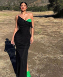 Green Contrast Black Slit Midi Dress-Outfit