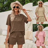 Fongt Hot Selling Women's Wear 2024 Casual Wind Loose Round Collar Solid Color Short-Sleeved Top Shorts Suit-Outfit