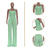Fongt New Women's Solid Color Casual Strap Strapless Wide-Leg Jumpsuit-Outfit