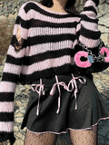 Distressed Striped Crop Sweater-Outfit