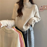 Turtleneck White Sweater Female Autumn Winter With Bottom Shirt 2023 New Small Short Knit Sweater Top-Outfit