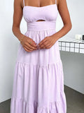 Fongt Women's New Slings Solid Color Waist Dress Low Breast Elegant Women's Big Skirt 246043