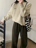 Version Autumn Winter New Pullover Sweater Female Loose Lazy Wind Add Thick Versatile Fashion Knit Bottom Shirt Jacket Female-Outfit