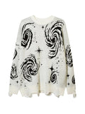 Swirl Print Ripped Design Sweater-Outfit