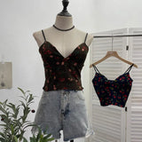 Real Shooting Hottie Deep V-Neck Broken Flower Short-Sized Hong Kong Wind Sling Female Wear With Chest Cushion Small Waistcoat Sleeveless Top