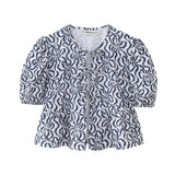 New Bubble Cuff Lace-Up Solid Color Short Blouse 1213835-Outfit