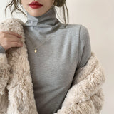 German Velvet High-Necked Bottomed Shirt With Autumn And Winter Velvet Thickened White Polished Wool Long-Sleeved Blouse-Outfit