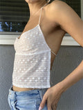 Floral White Crop Tops Fairycore 00s Retro Halter Camis Y2K Aesthetics Sexy Backless Mini Vest Summer Boho Beach Tank-Outfit