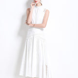Fongt High-Level Suffin Lace Splicing Sleeveless Waist Dress Women's Summer Thin Temperament Elegant Long Dress