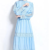 Fongt French Women Wear Court Style Dress To Close The Waist Thin Hollow Lace Splicing Holiday Dress