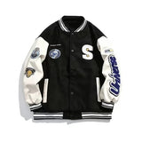 and autumn retro quilted embroidered baseball uniform jacket men and women loose tide brand street jacket couple shirt-Outfit