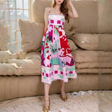 Fongt 2024 New Women's Sleeveless Strapless High-Waisted Print Long Strap