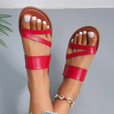 2023 Summer Flat Heel Sandals for Women Casual Plus Size Beach Slippers Woman Pu Leather Strap Slip-On Gladiator Sandals-Outfit
